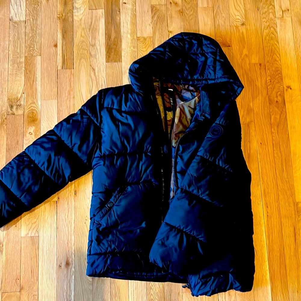 Michael Kors double zipper, hooded big boy black puffer jacket.